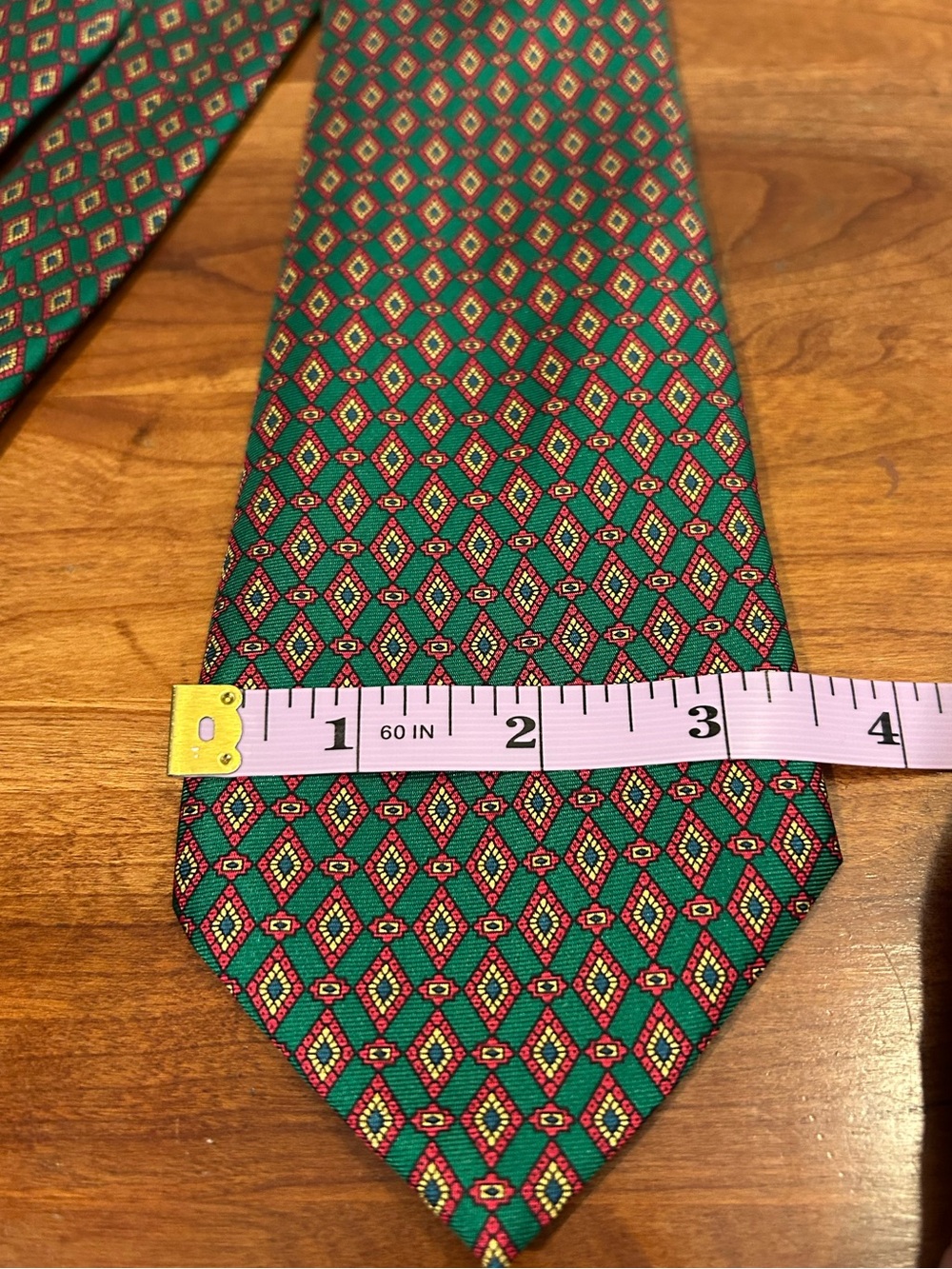 J. Press 100% Silk Made in Italy Green Tie with Geometric Design Extra Long - Picture 4 of 4